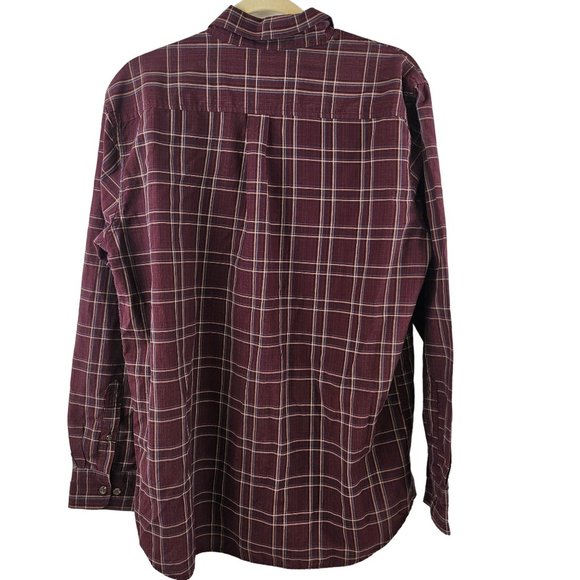 Preswick & Moore Shirt Mens Large Burgundy Red Gold Plaid Button Front Casual - Picture 2 of 8